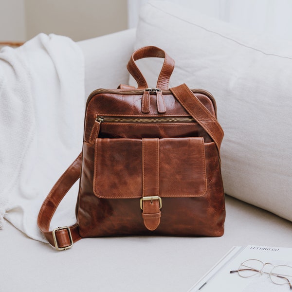Leather Backpack, Leather Rucksack, Travel Bag, Dark Brown