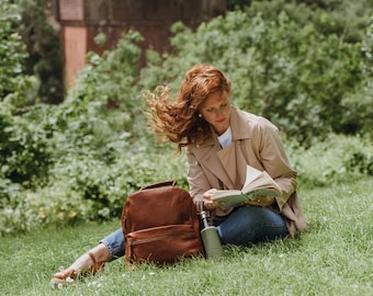 Leather Travel Backpack, Handmade Rucksack for Women, Brown