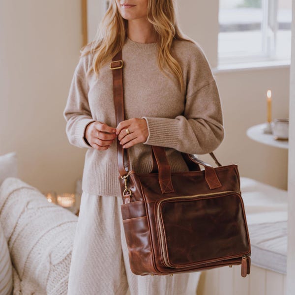 Luxury Leather Knitting and Crochet Project Bag with Yarn Feed Holes