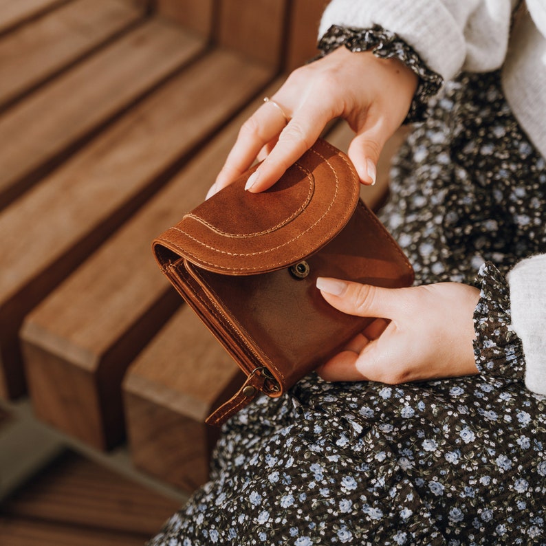 Womens Leather Wallet, Small Leather Wallet, Leather, Mini Wallet, Brown Wallet, Tan image 2