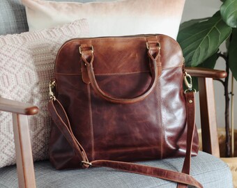 Leather Handbag, Leather Purse, Shoulder Bag, Top Handle Bag, Distressed Brown by The Leather Store