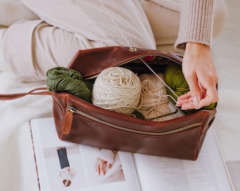 Knitting Project Bag, Crochet Project Bag, Sock Knitting Bag, Small Yarn Bag with Yarn Feeder Holes, Gift for Knitters