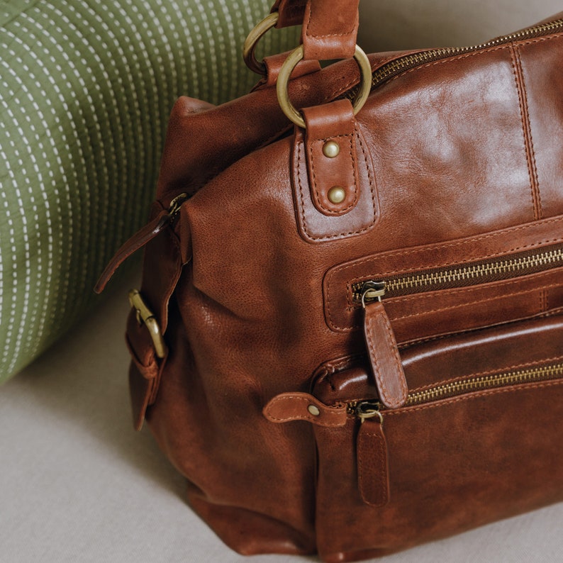 Leather Handbag, Leather Purse, Top Handle Bag, Tan image 3