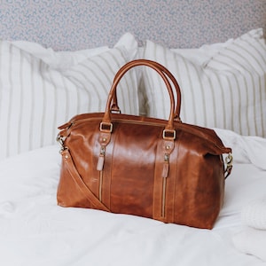 Leather Weekend Bag, Tan Leather Holdall, Travel Bag, Womens Travel Bags