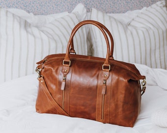 Leather Weekend Bag, Tan Leather Holdall, Travel Bag, Womens Travel Bags