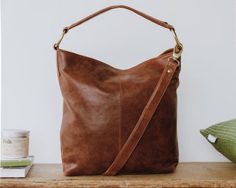 Leather Handbag, Leather Tote, Shoulder Bag, Hobo, Purse, Distressed Brown