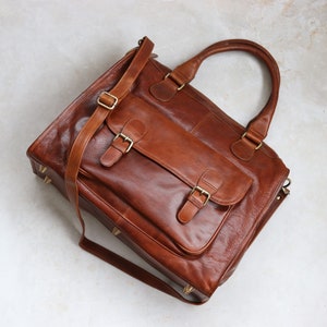 Leather Weekender bag, Genuine Leather Handmade Tan Leather Holdall Travel Bag, Leather Gifts 画像 2