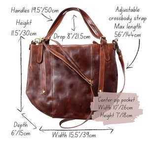 Brown Leather Tote Bag, Leather Shoulder Bag with Crossbody Strap, Large Leather Purse image 6