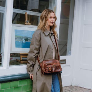 Sac à bandoulière en cuir, sac messager pour femme, sac à bandoulière en cuir, marron effet vieilli