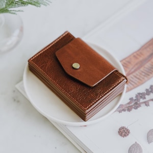 Echtleder Kartenhalter Brieftasche mit Münzfach, schlanke minimalistische Brieftasche, Leder Geschenk für Sie