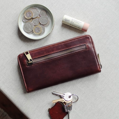 Ladies Leather Zip Around Wallet Large Leather Purse Large Etsy