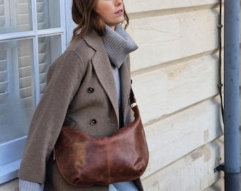Leather Crossbody Bag, Handmade Brown Leather Slouchy Handbag, Soft Leather Shoulder Bag