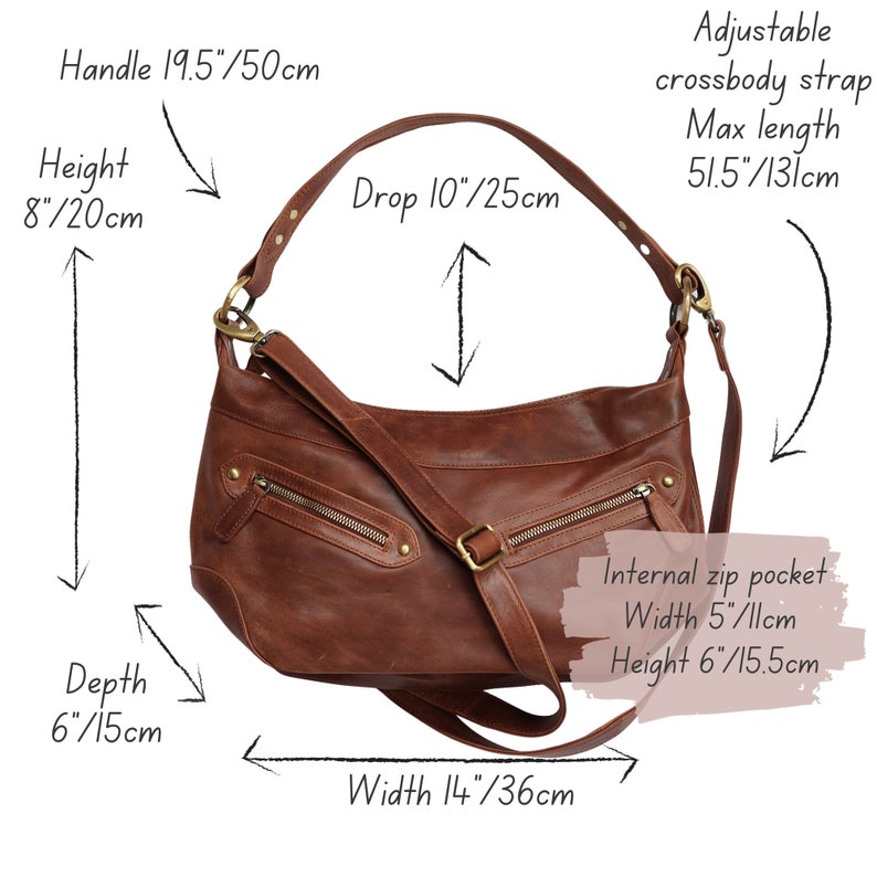 Brown Leather Shoulder Bag, Leather Crossbody Dumpling Bag, Leather Crescent Half Moon Purse Bag image 7