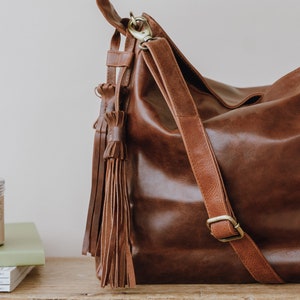 Leather Hobo Bag, Handbag with Tassles, Leather Tote, Brown Leather Purse image 2