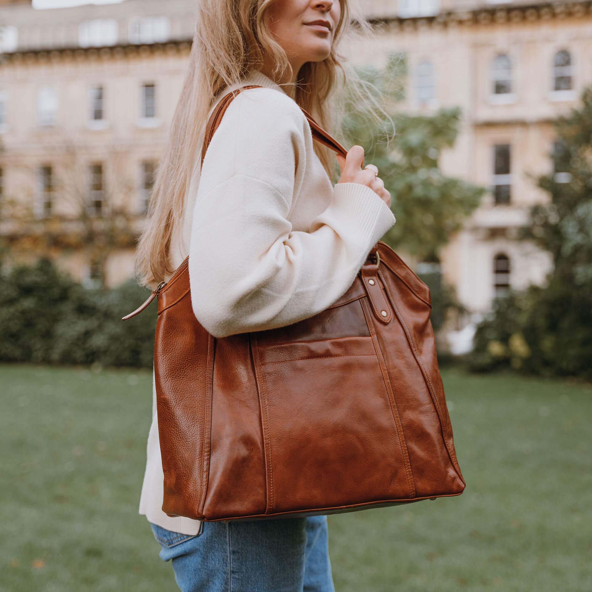 Tan Kodiak Leather Tote Bag