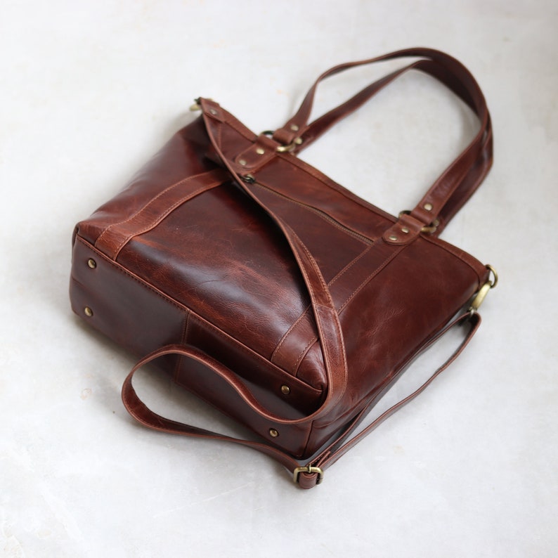 Leather Handbag, Leather Purse, Top Handle Bag, Brown image 3