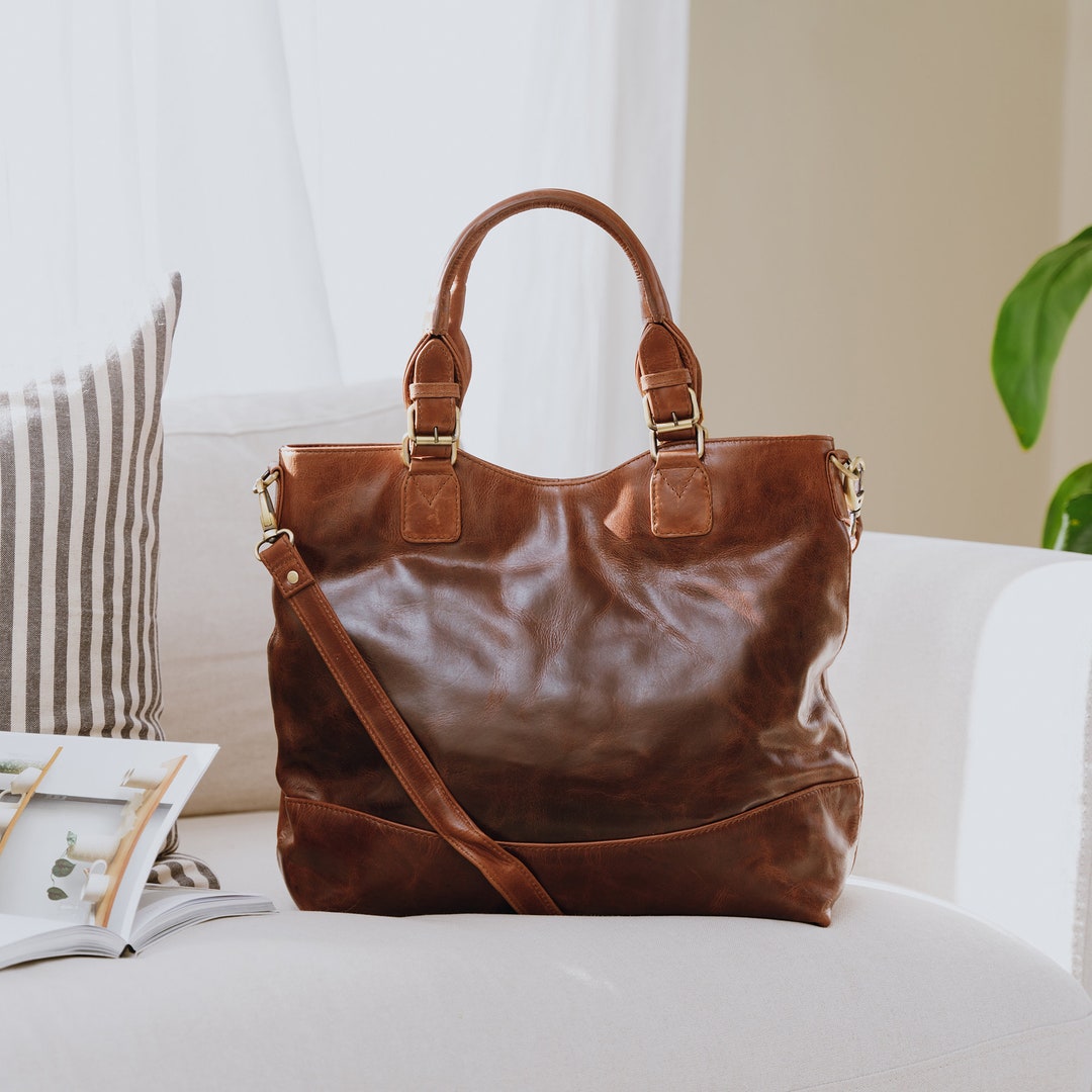 Large Brown Leather Handbag Tote, Leather Shoulder Bag, Leather Bag ...