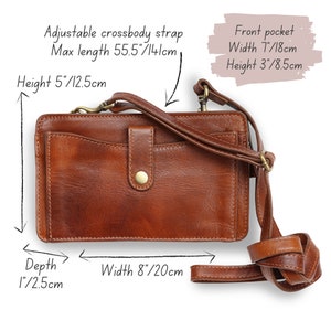Leather Crossbody bag, Smartphone bag with Wallet, Festival bag with pockets, Tan image 6