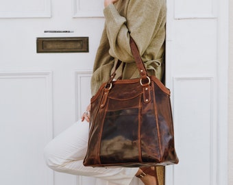 Large Brown Leather Handbag Tote, Leather Shoulder Bag, Leather Bag, Leather Purse, by The Leather Store