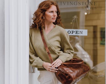 Everyday Brown Leather Handbag, Handmade Barrel Shoulder Bag, Full Grain Leather Crossbody Purse, Timeless Women's Bag