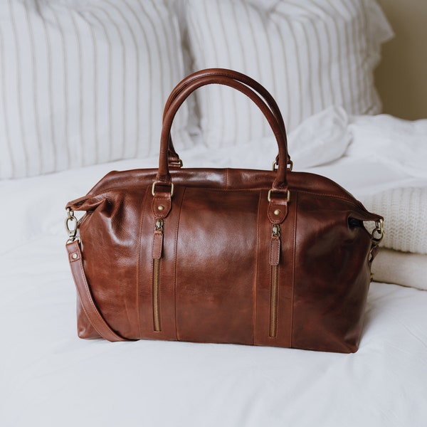 Fourre-tout en cuir marron, sac de voyage, sac de week-end