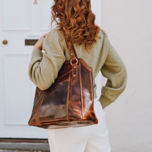 Brown Leather Tote Bag,  Leather Shoulder Bag, Leather Work Bag, Leather Purse