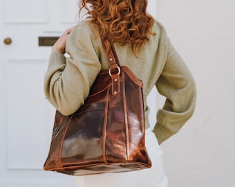 Brown Leather Tote Bag,  Leather Shoulder Bag, Leather Work Bag, Leather Purse