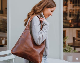 Leather Handbag, Leather Tote, Shoulder Bag, Hobo, Purse, Dark Brown
