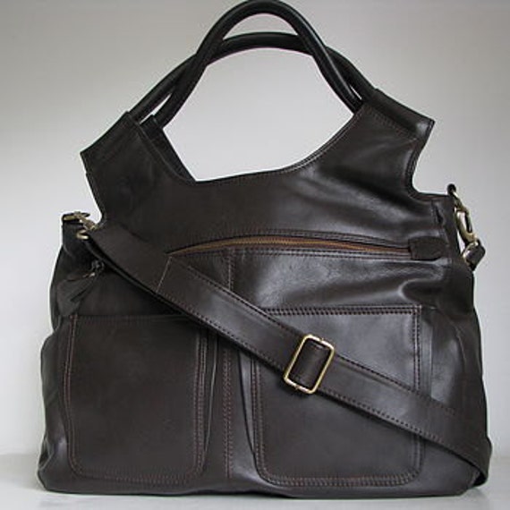 Items similar to Leather Handbag Travel Laptop Bag Large Brown on Etsy