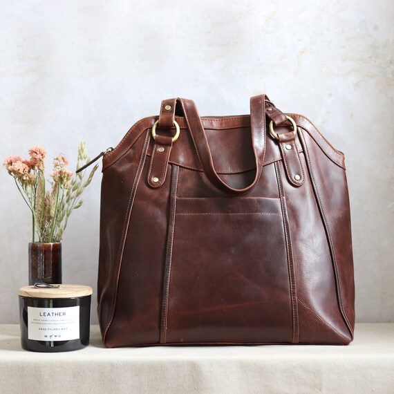 Brown Leather Tote Brown Leather Bag Large Brown Tote 