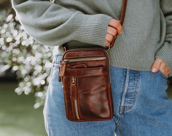 Compact Leather Bag, Smartphone bag, Small Crossbody bags for daily essentials