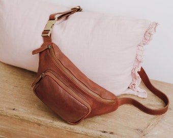 Leather Bum Bag, Leather Fanny Pack, Tan Leather Sling Bag, Leather Waist Bag, Festival Bag, Smartphone Bag