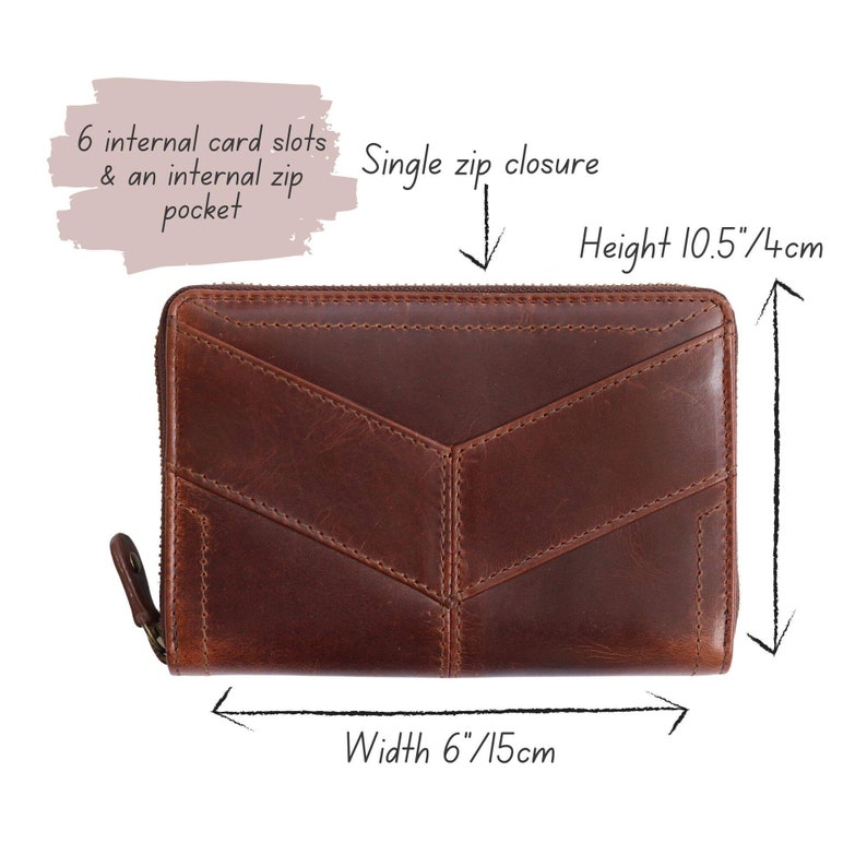 Brown Leather Wallet, Leather Zip Around Wallet with Credit Card Slots, Womens Wallets image 5