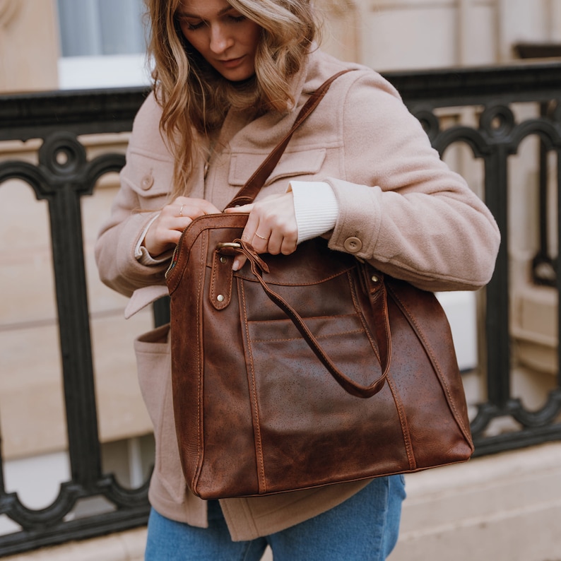 Large Brown Leather Handbag Tote Leather Shoulder Bag - Etsy