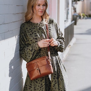 Leather Crossbody Bag with Pocket, Tan Leather Shoulder Bag, Leather Purse with long strap