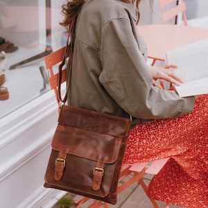 Handcrafted Brown Leather Shoulder Bag with Handy Front Pocket, Brown Leather Crossbody Bag