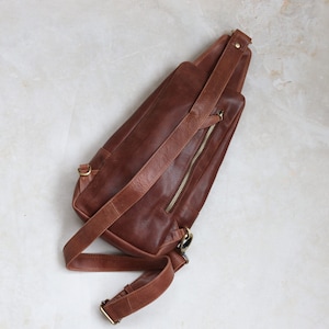Genuine Leather Sling Bag, Handmade Brown Leather Crossbody Casual Daypack, Sling Backpack, Leather Fanny Pack image 3