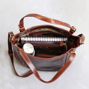 Brown Leather Tote Bag, Leather Shoulder Bag with Crossbody Strap, Large Leather Purse image 5