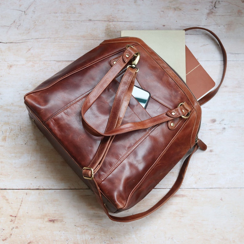 Brown Leather Tote Bag, Leather Shoulder Bag, Leather Work Bag, Leather Purse image 4