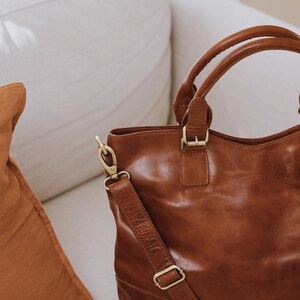 Large Leather Tote Bag, Brown Leather handbag With Crossbody Strap image 2