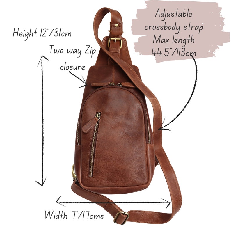 Genuine Leather Sling Bag, Handmade Brown Leather Crossbody Casual Daypack, Sling Backpack, Leather Fanny Pack image 5