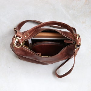 Brown Leather Shoulder Bag, Leather Crossbody Dumpling Bag, Leather Crescent Half Moon Purse Bag image 6