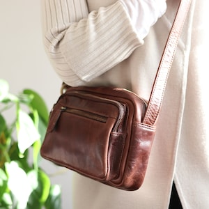 Leather Crossbody Bag, Leather Camera Bag, Small Leather Purse, Shoulder Bag, Leather Handbag, Distressed Brown image 2