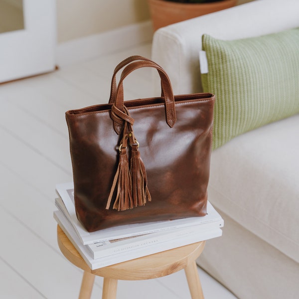 Leather Purse, Top Handle Bag, Brown Leather CrossBody Bag, Shoulder Bag