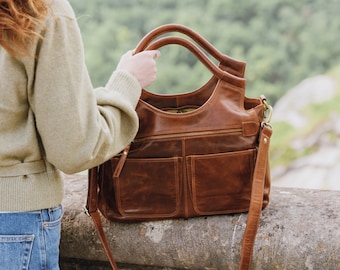 Leather Travel Bag, Carry on Bag, Leather Laptop Work Bag, Tan Leather Large Purse