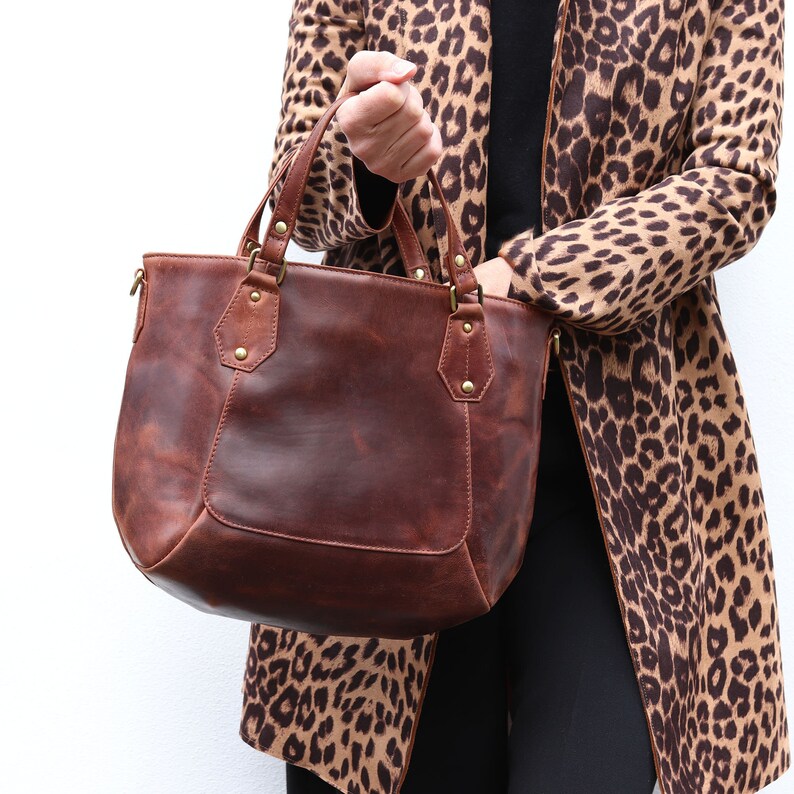 Leather Handbag Purse Brown Leather Shoulder Bag Etsy