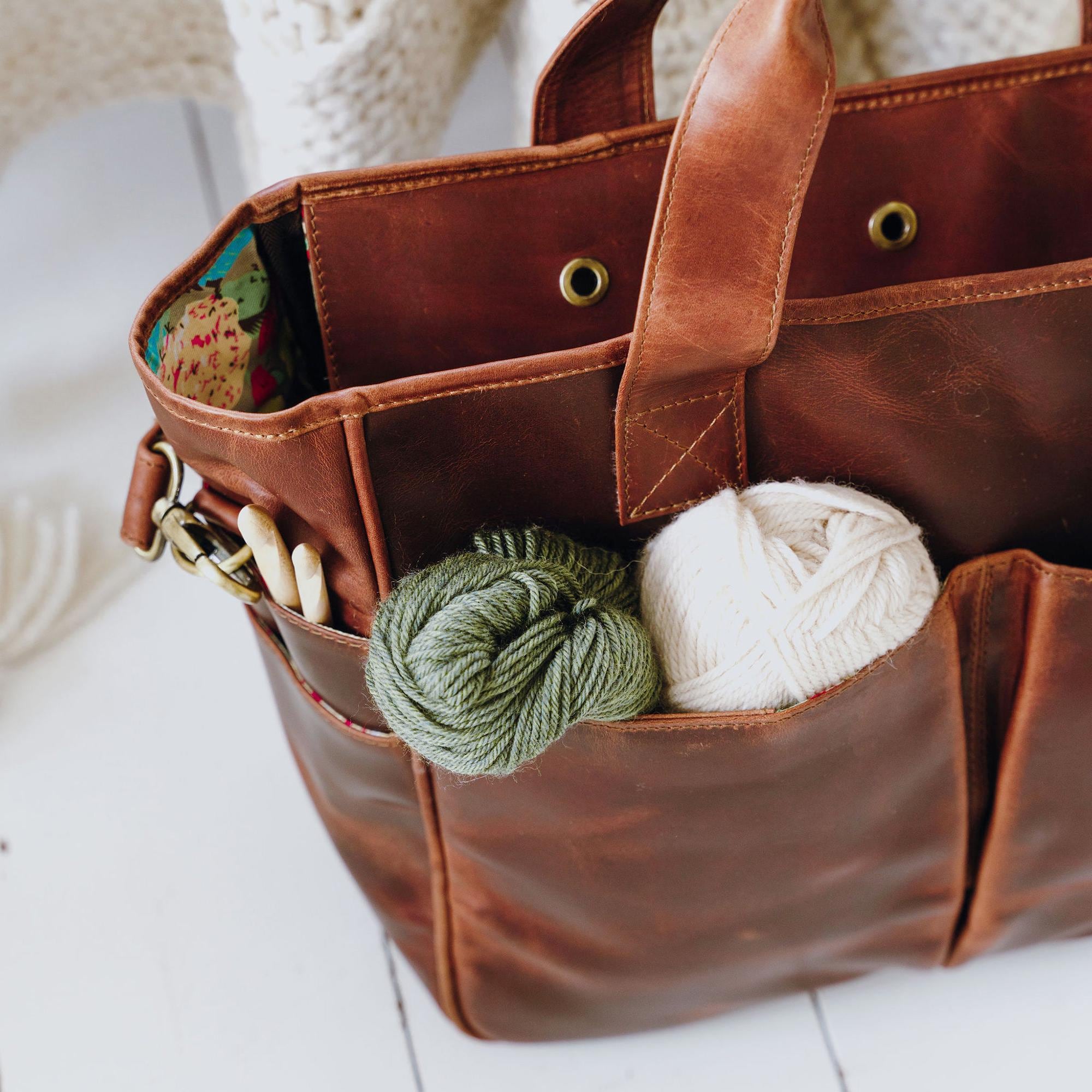 Luxury Leather Knitting and Crochet Project Bag With Yarn  display picture 3