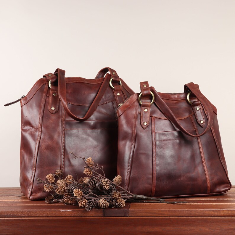 small brown leather tote bag