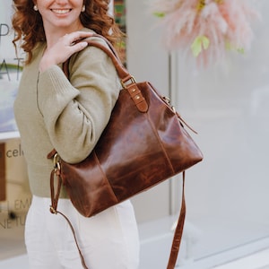 Leder Tragetasche, Braune Leder Handtasche, Leder Umhängetasche