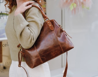 Leather Tote Bag,  Brown Leather Purse Bag, Leather Crossbody Bag
